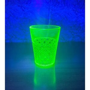 Vintage Cane Vaseline 4” glass tumbler by McKee